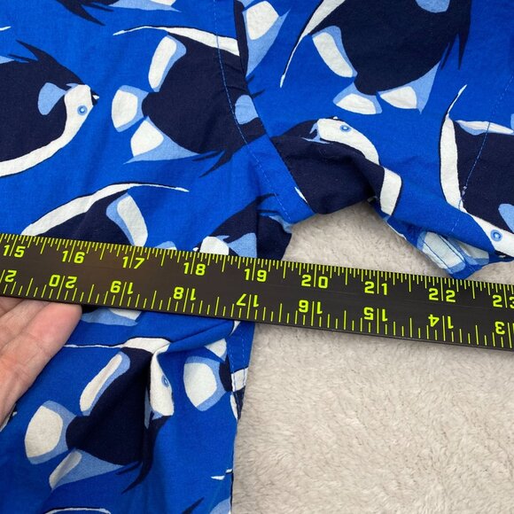 Old Navy Mens Shirt Medium Slim Fit Flex Blue Tropical Fish Casual Short Sleeve - Picture 5 of 6